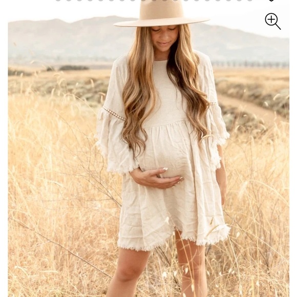 Pinkblush Dresses & Skirts - EUC LARGE PINK BLUSH BEIGE RAW EDGE BELL SLEEVE BABYDOLL LINEN MATERNITY DRESS